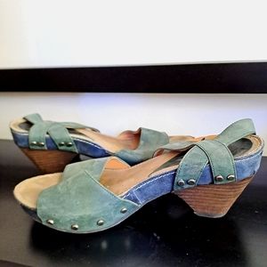 Green & blue Fluevog sandals